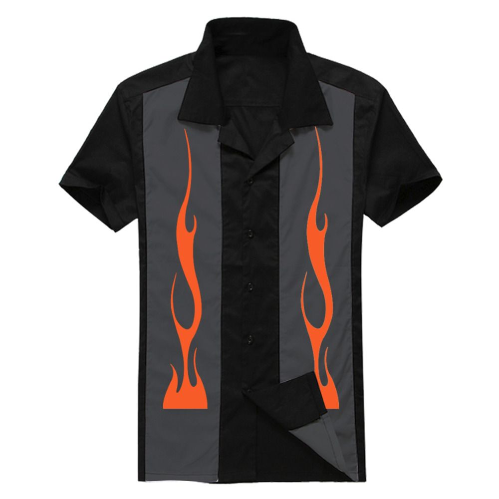 2020 Vintage 1990s Orange Black Flame Fire Shirts Mens Summer Cotton Casual Short Sleeve Hip Hop Bowling Shirt From Piaocloth 40 66 Dhgate Com