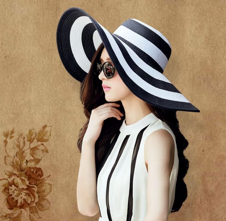 Acquistare Cappello Da Sole Estivo Da Donna Bambina Classico In Bianco E  Nero A Righe Vintage Con Visiera Larga E Larga Cappello In Viscosa Con  Berretto Da Spiaggia E Cappellino Da Donna