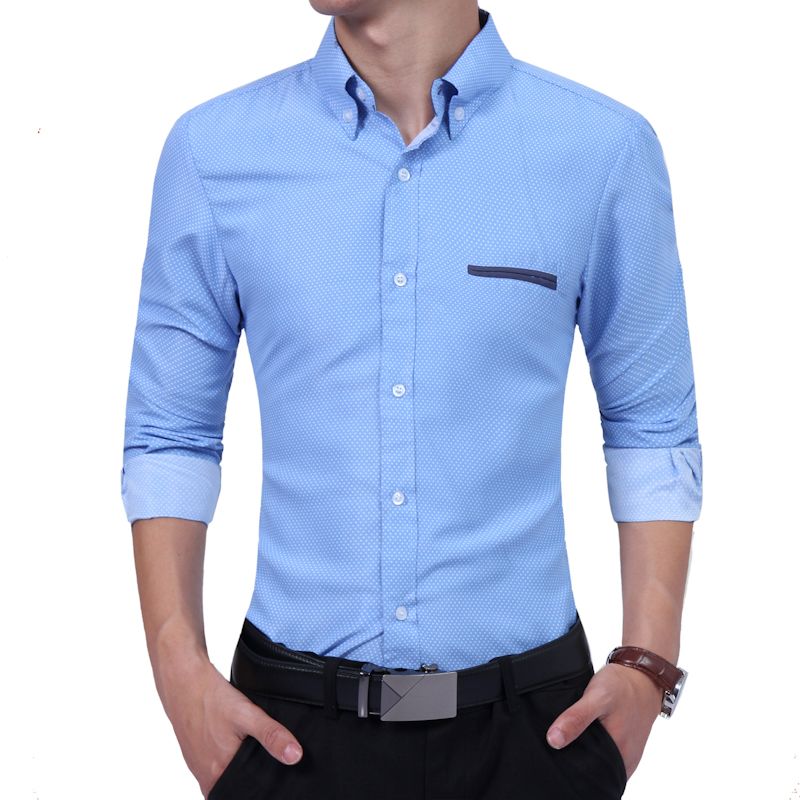 temperamento recuerda posición Marca 2018 Moda Hombre Camisa Manga Larga Tops Polka Dot Camisa Casual  Juventud Marea Caballero Hombres