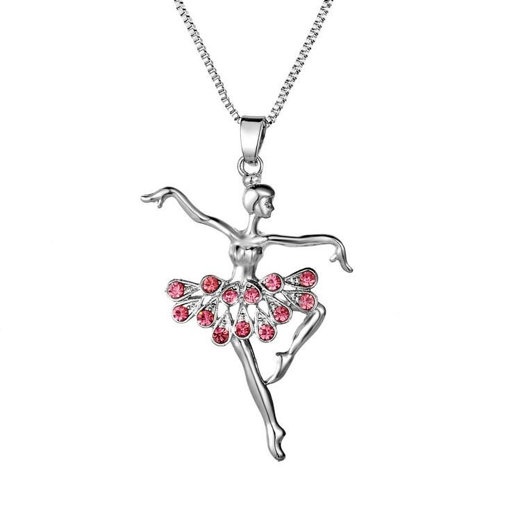 Exquisite Ballerina Crystal Ballet Dancer Girl Pendant Chain Necklace Jewelry CB
