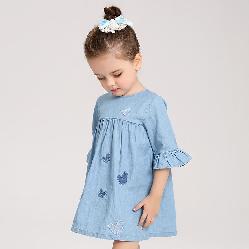 Vestidos de niñas Vaqueros Vestido azul para niña primavera 2018 Marca Primavera Ropa de manga