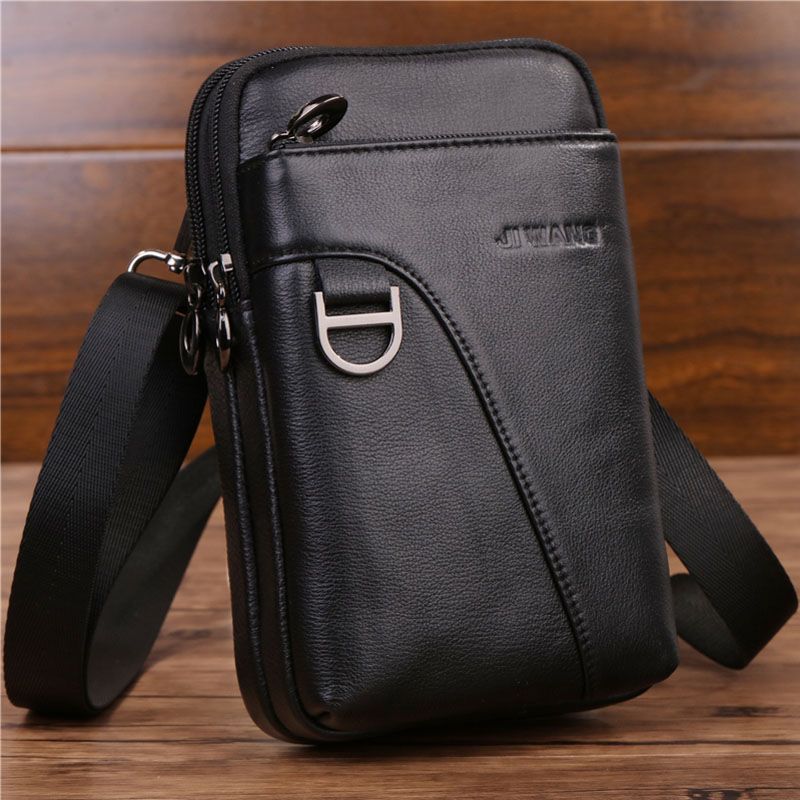 Fashion Mens Crossbody Waist Bag Genuine Leather Cell Mobile Phone Case