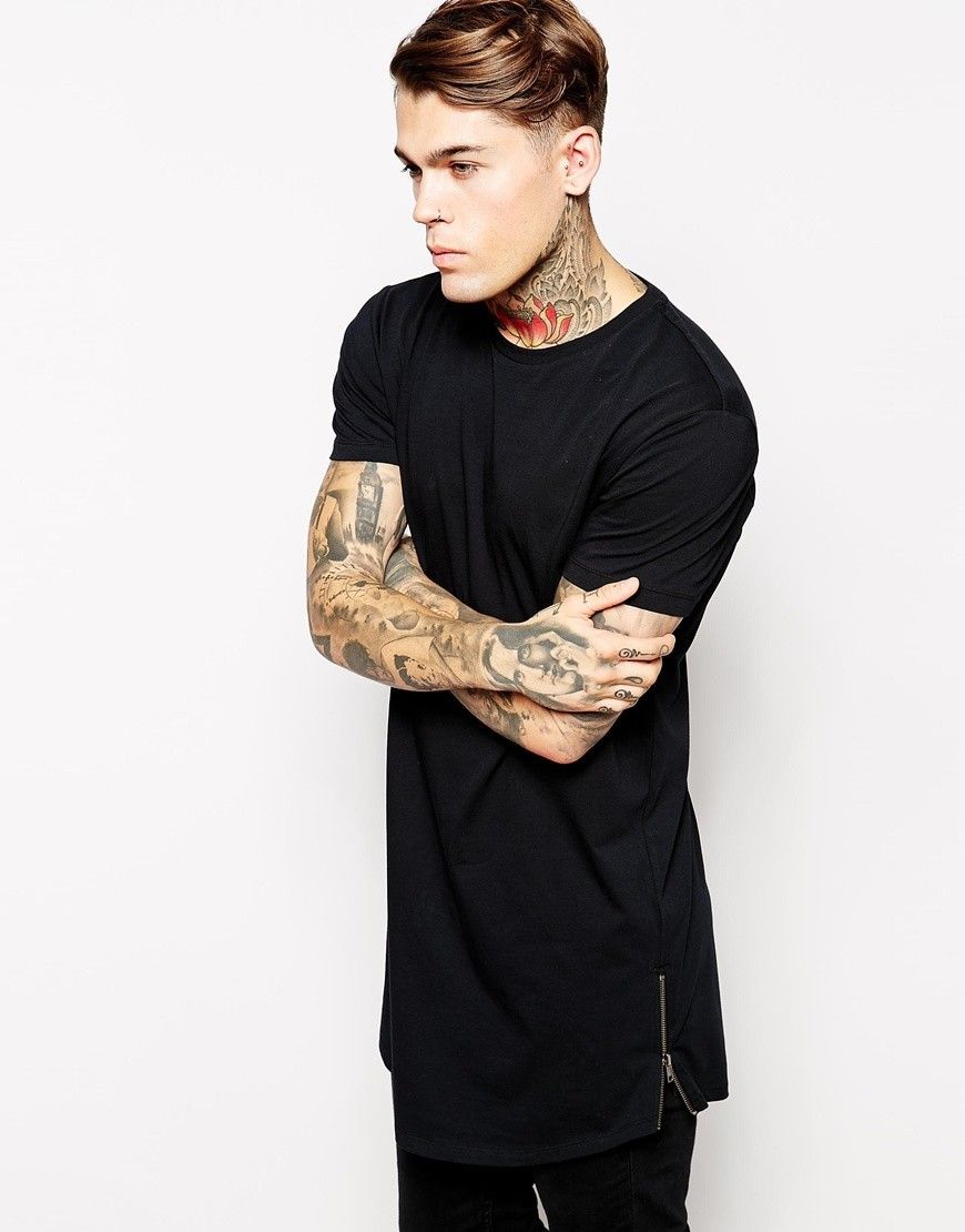 Camiseta Larga Para Hombre Streetwear Hip Hop Camiseta Negra 2018 Longline Camiseta Extra Larga Para Hombre Tops Cremallera Camiseta De 13,01 € | DHgate