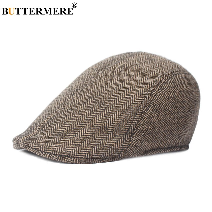 brown herringbone flat cap