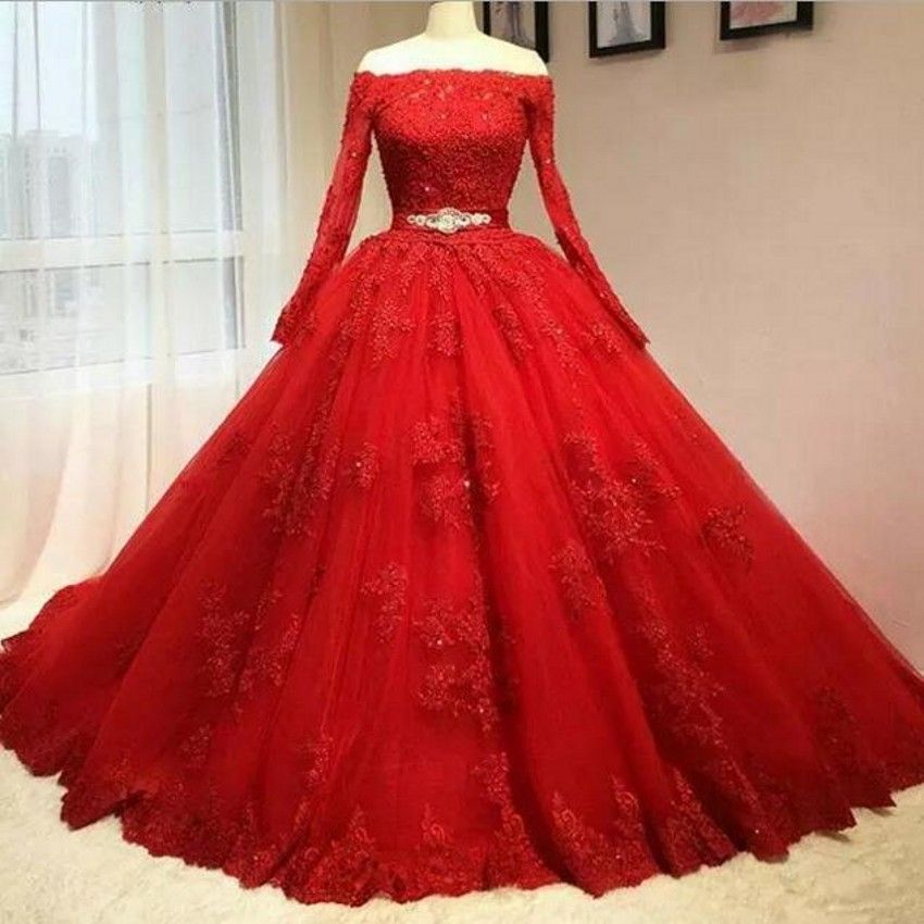 bright red gown