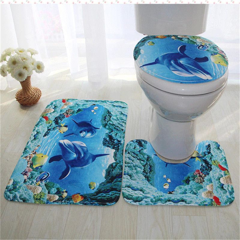 3 PC sistema franela alfombras de baño 3D Impresión anti resbaladizas Baño Sets Rug 3 PC sistema franela alfombras de baño 3D Impresión anti resbaladizas Baño Sets Rug