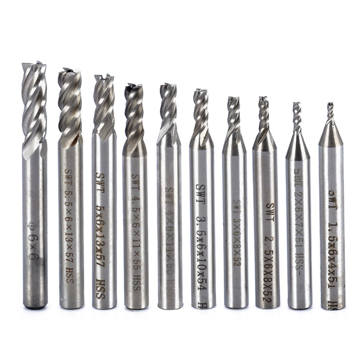 5Pcs//Set HSS CNC Straight Shank 4 Flute End Mill Cutter Drill Bit 4,6,8,10,12mm