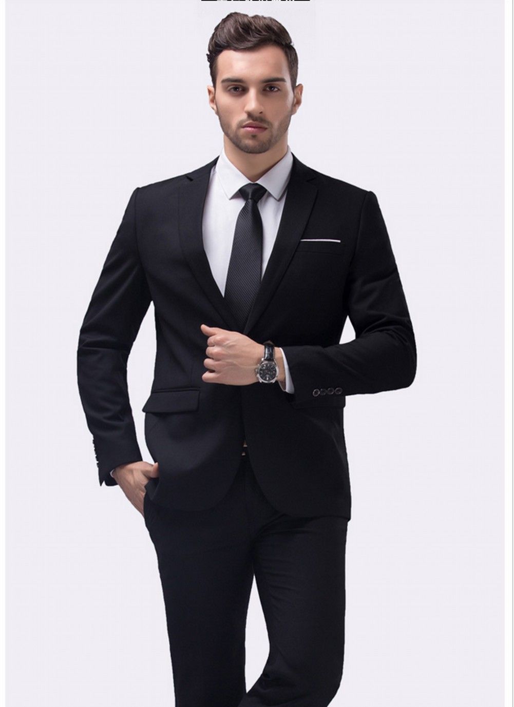 Business Casual Men Suits Two Button Jacket Pants Notched Collar