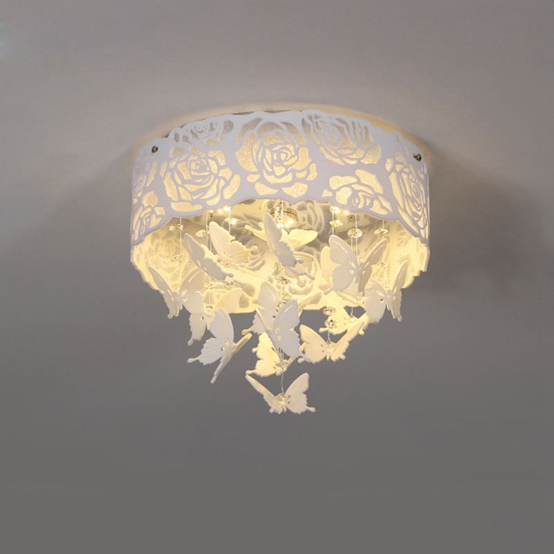2019 Oovov White Rose Butterfly Crystal Ceiling Lamps Round Led