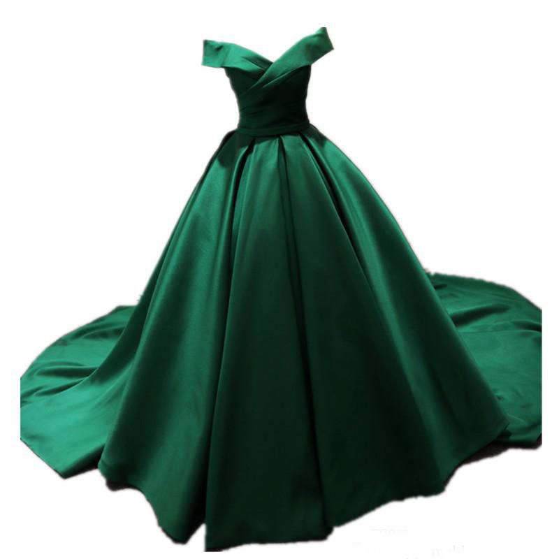 green silk ball gown