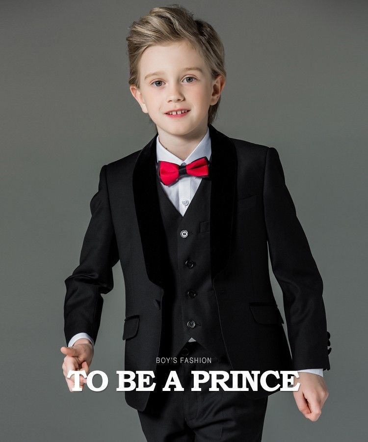 Black Suit Kids 5 Piece Pageboy Wedding Prom Party Suit for Boys 1 to 12 Years