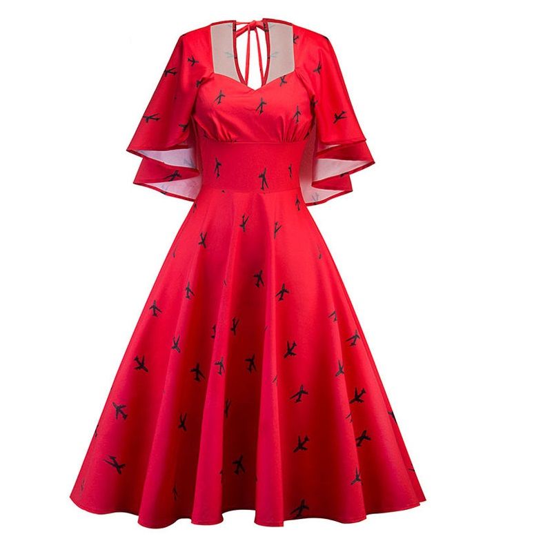 interferencia barril Para buscar refugio S-XXL Verano Vintage Vestido de los años 50 Estampado floral Mangas de la  capa Partido