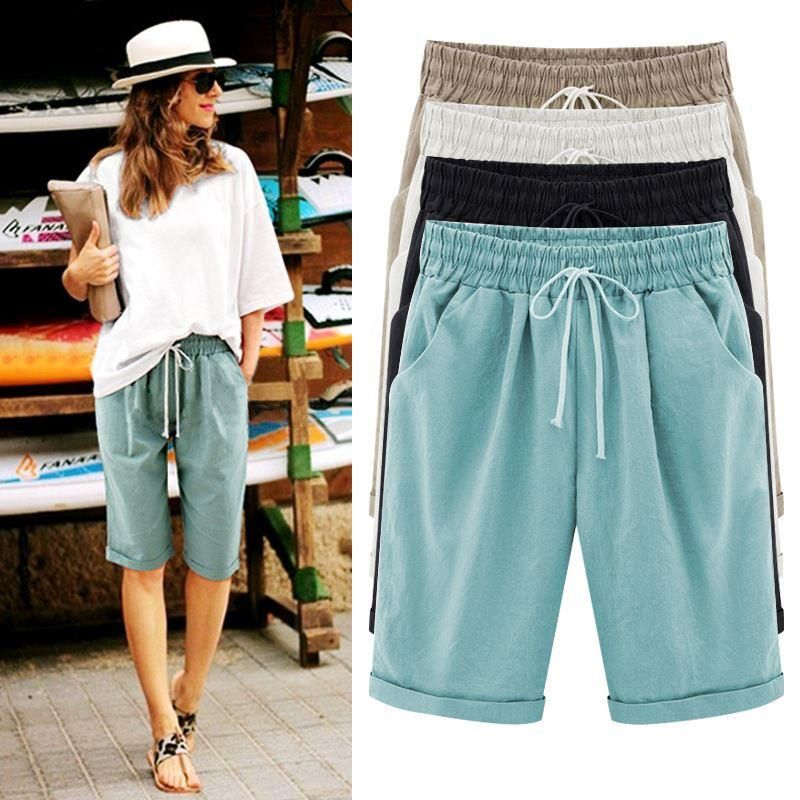 2018 mujer de verano pantalones cortos lino de algodón más tamaño dama casual pantalón corto