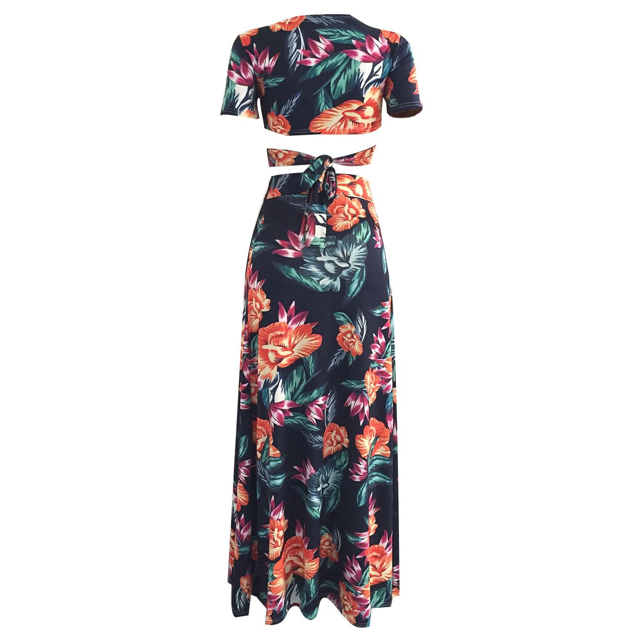 Compra Mujeres De Verano Largos Vestidos Maxi Largos Dos Piezas Sexy Cuello  En V Profundo Cultivo De Manga Corta Tops + Falda Larga De Alta División  Vestido De Playa De Mujer Casual