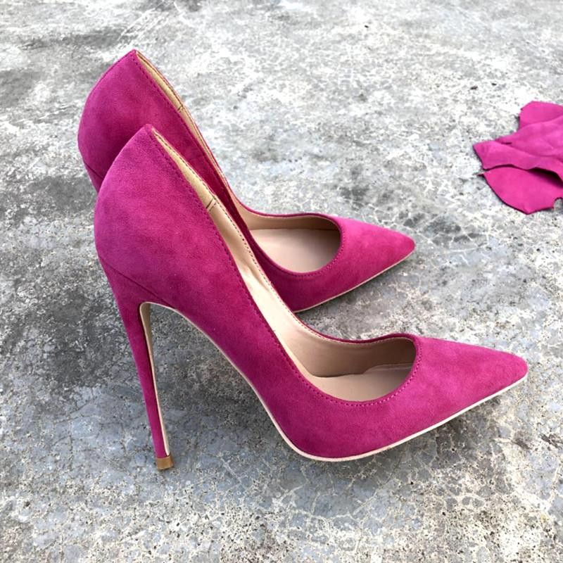 fuchsia suede pumps