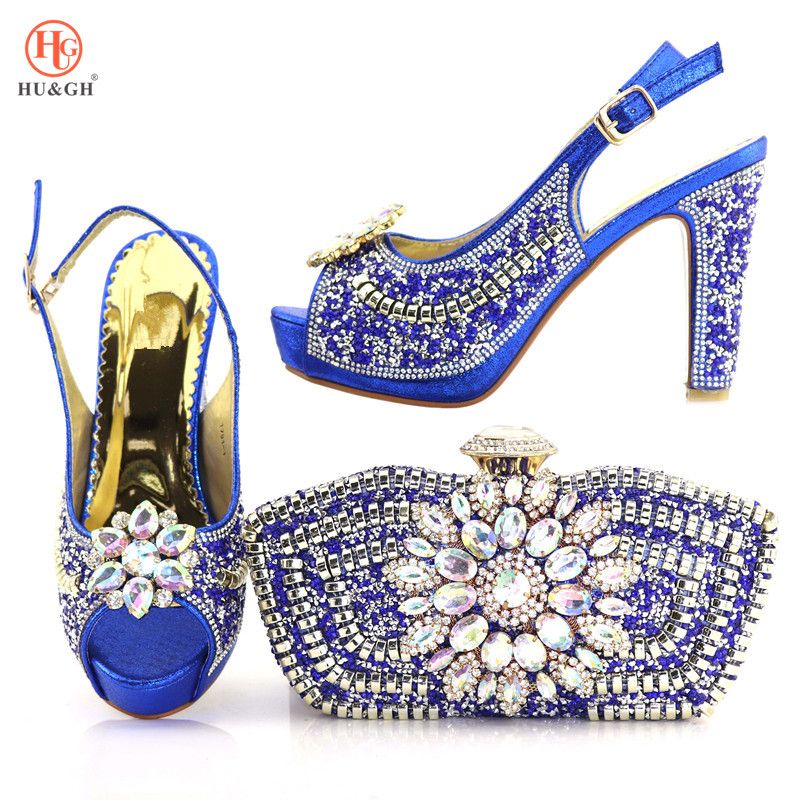 royal blue and silver high heels