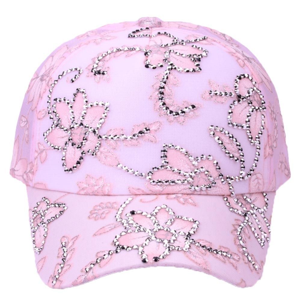 Female Lace Adjustable Baseball Cap Women Hat Summer Hip Hop Hat Cute Fashion Rhinestone Flower Cap