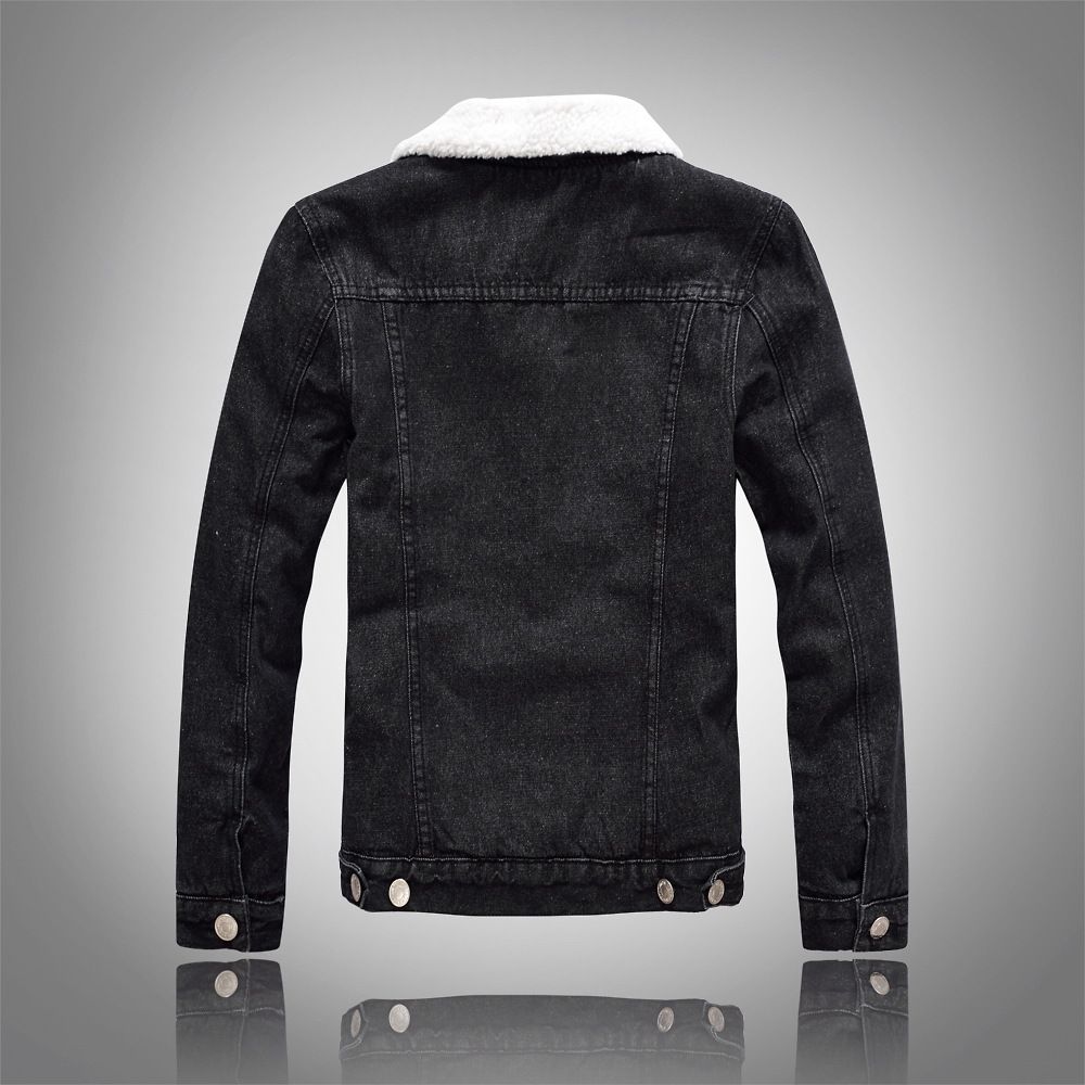 mens denim jacket with fur collar black