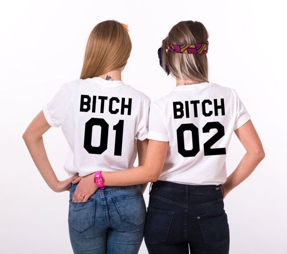 Women S Tee Bitch 01 Bitch 02 T Shirt O Neck Letter Print T