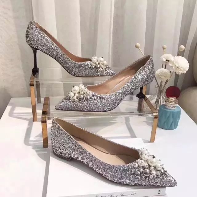 Sparkling Glitter Pumps Women Crystal V Shaped Dress Bride Shoes