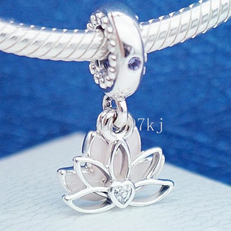 2019 2018 Mothers Day 925 Sterling Silver Serene Lotus Flower Hanging Charm Bead Fits European Pandora Jewelry Bracelets Necklaces Pendants From