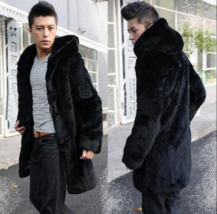 men's hooded faux fur coat