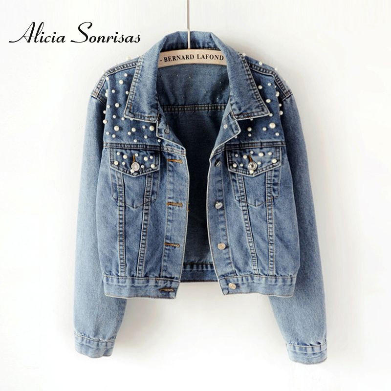 Acquistare Giacca Donna Denim Con Perle Nuovo 2018 Primavera Autunno  Coreano Selvatico In Rilievo Breve Manica Lunga Strada Cappotto Jeans  Cappotto JEAN12 Economico | Consegna Veloce E Qualità | DHgate Italy