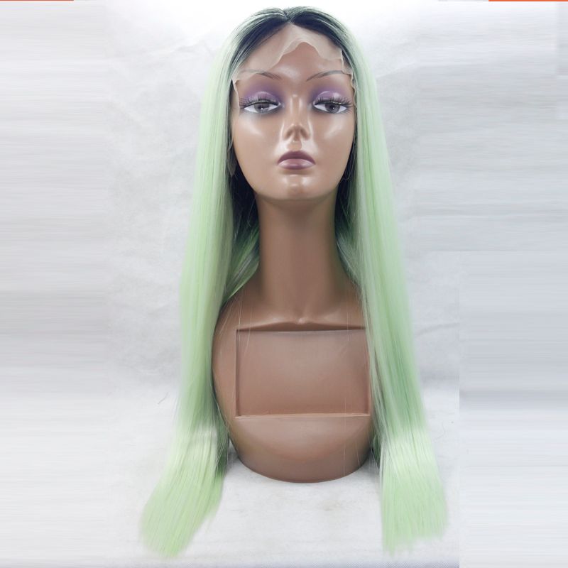 Black Mint Green Ombre Hair Long Straight Heat Resistant Fiber