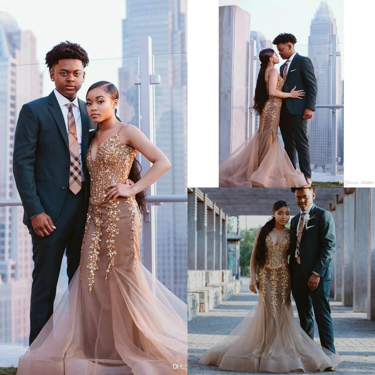 black and cream prom dress