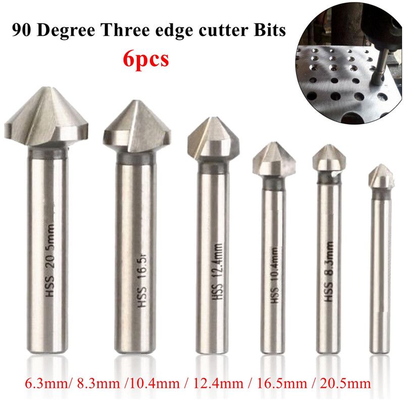 6x 3 Flute HSS Countersink Chamfer End Mill Drill Bits Cutting Tool For Metal 6x 3 Flute HSS Countersink Chamfer End Mill Drill Bits Cutting Tool For Metal