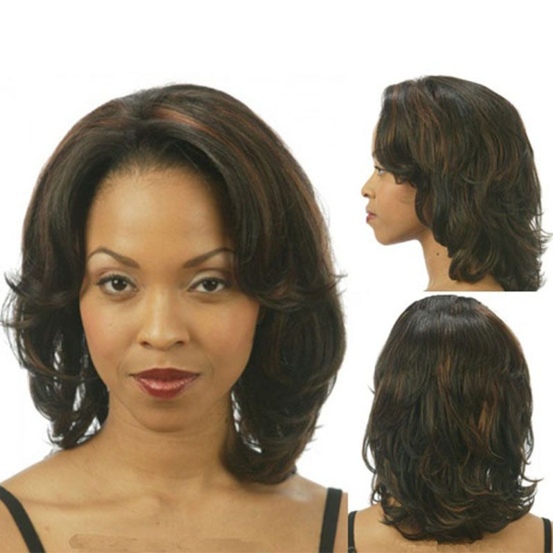 Classic shag Medium length hair styles natural curly cuts Black brown wig for women Synthetic wigs with bangs Classic shag Medium length hair styles natural curly cuts Black brown wig for women Synthetic wigs with bangs