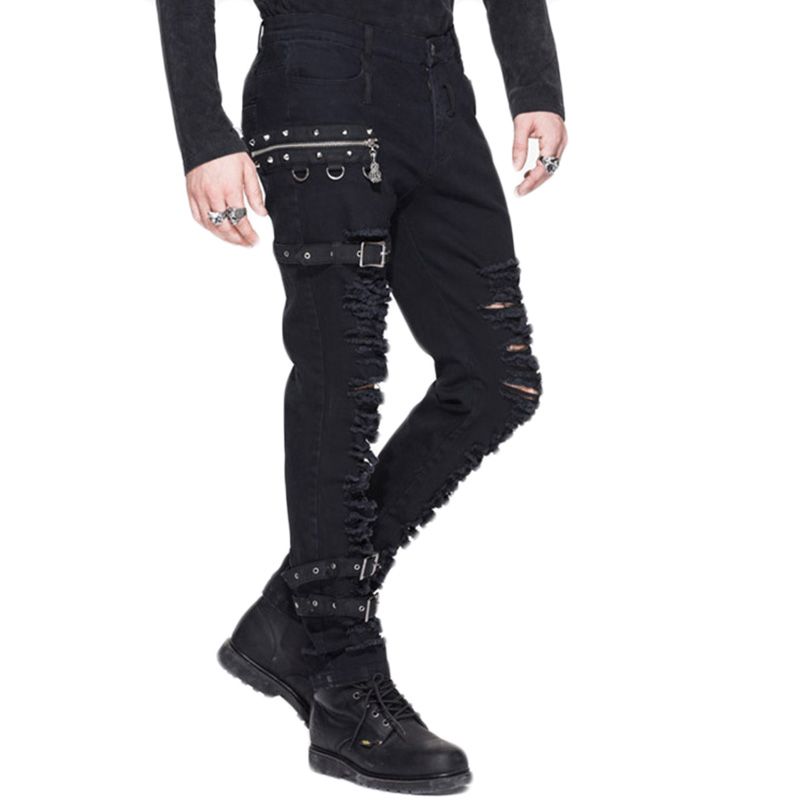 Compra Steampunk Hombre Invierno Casual Pantalones Negros Gótico  Personalidad De Los Hombres Pantalones Largos Slim Fit Agujero Lápiz  Pantalones Ligero Elástico PT040 Barato | Entrega Rápida Y Calidad |  Es.Dhgate