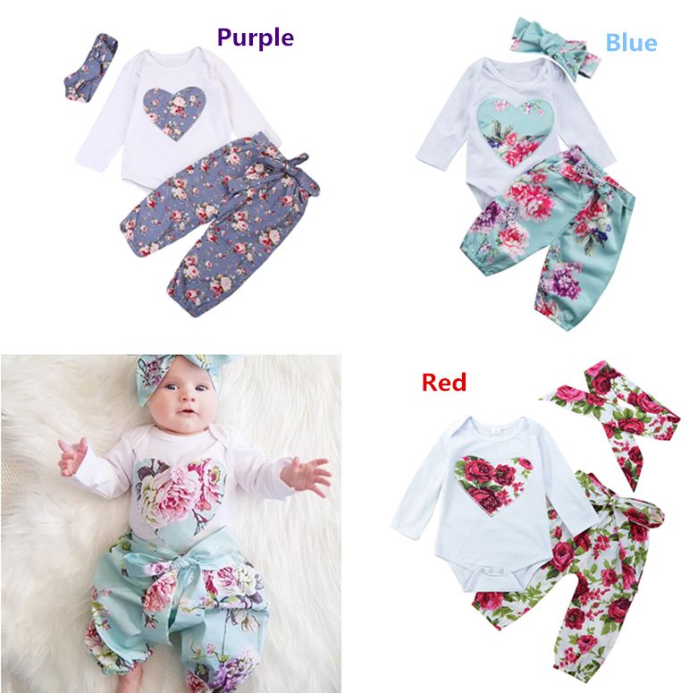 Newborn Kids Baby Girls Flower Romper Pants Jumpsuit Headband Outfits Clothes UK