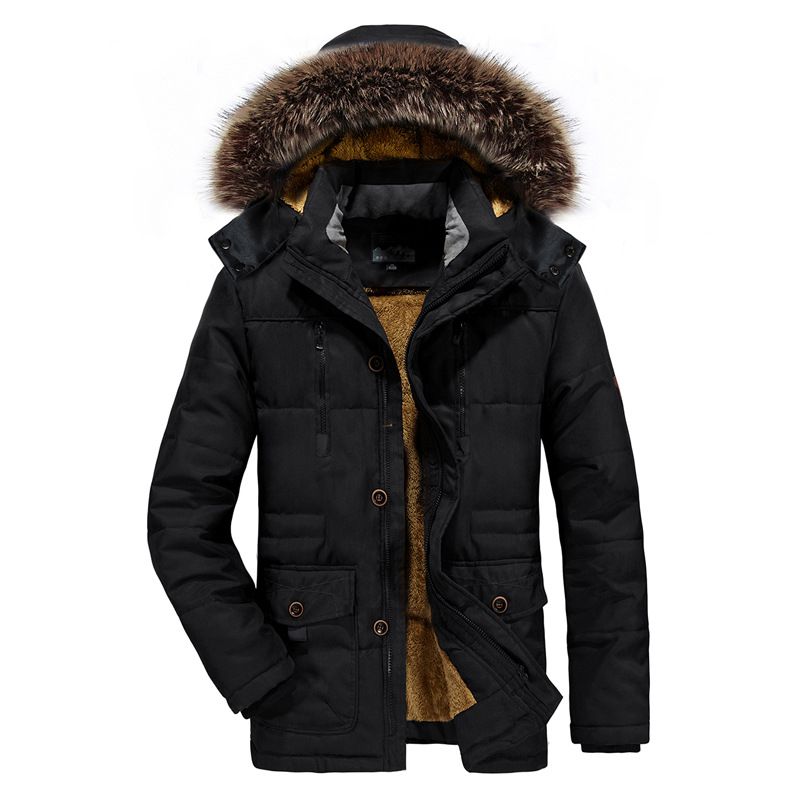 Parka Chaqueta Piel Larga Invierno Parka Hombres Abrigos PLUS CALIENTE CALIENTE NEGRO CHAPPER MENS