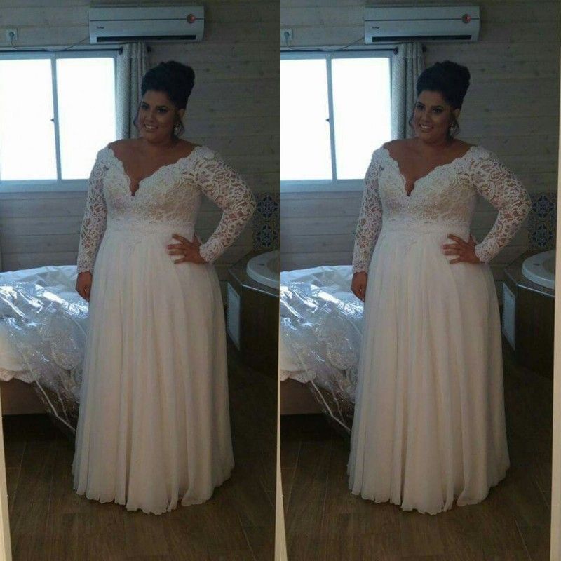 Super Plus Size Wedding Dresses V Neck 