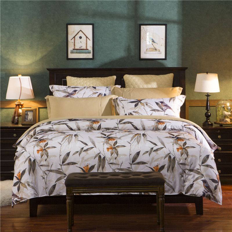 Retro Style Ink Bamboo Pattern Bedding Set Duvet Cover Bed Sheet