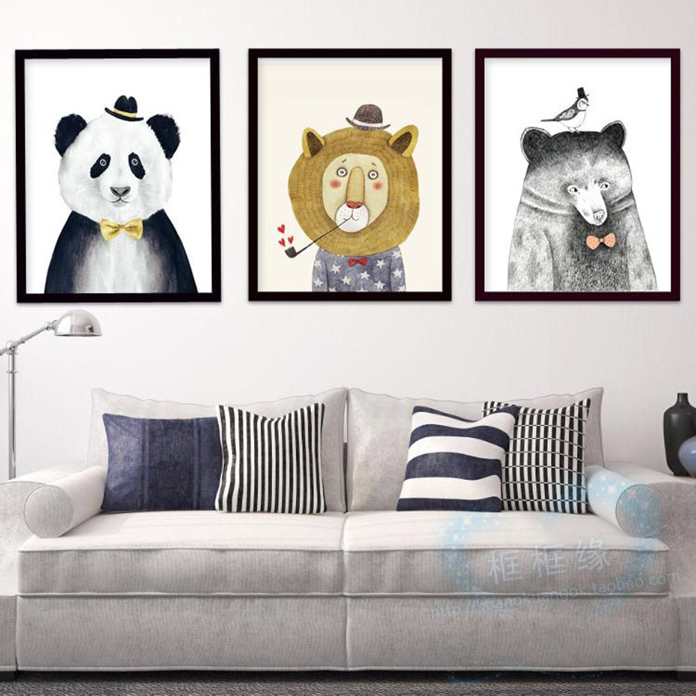 2020 Triptych Watercolor Paintings Nordic Lion Bear Panda Minimalist Hipster Wall Art Picture Canvas Painting Living Room Home Decor From King050731 6 63 Dhgate Com