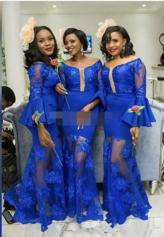 royal blue dress with bell sleeves