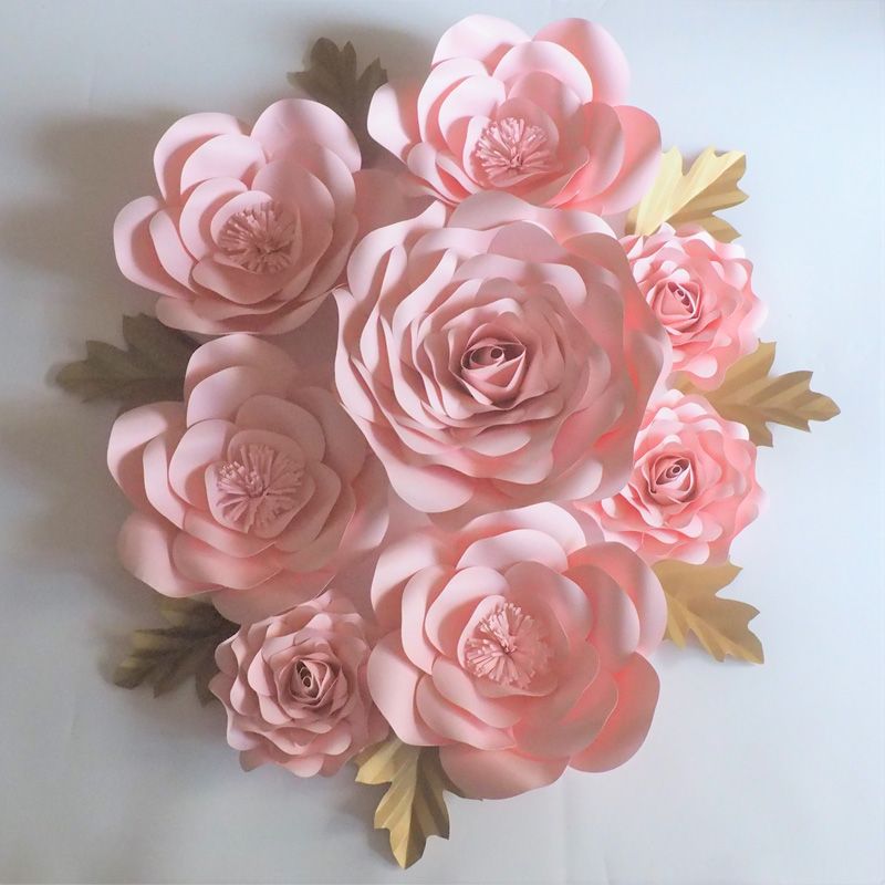 2018 bebé rosa gigante flores de papel rosa telón de fondo 8 unids + hojas 7