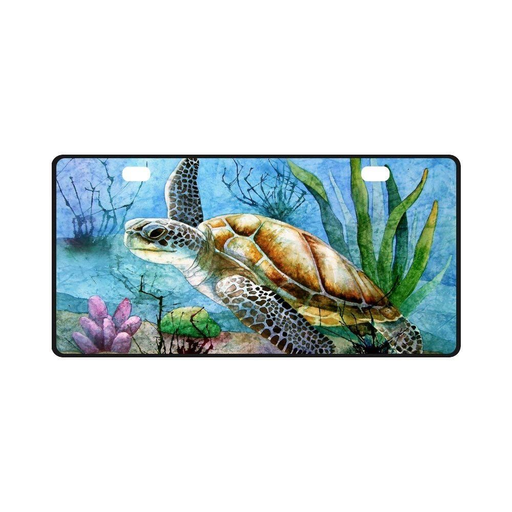 Turtles Animal Black License Plate Frame Tag Holder Four Holes