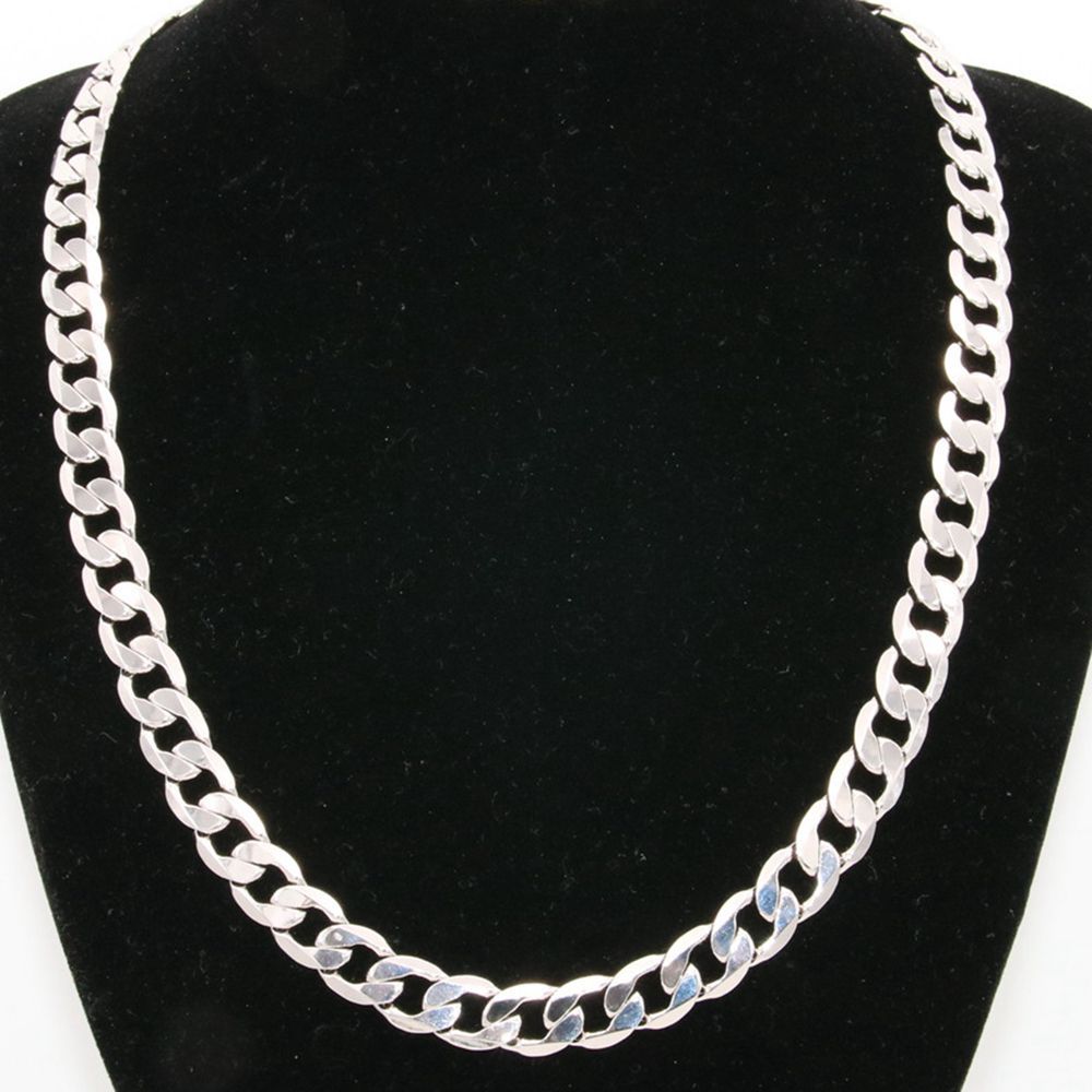 10mm Wide Solid Curb Chain 18K White 
