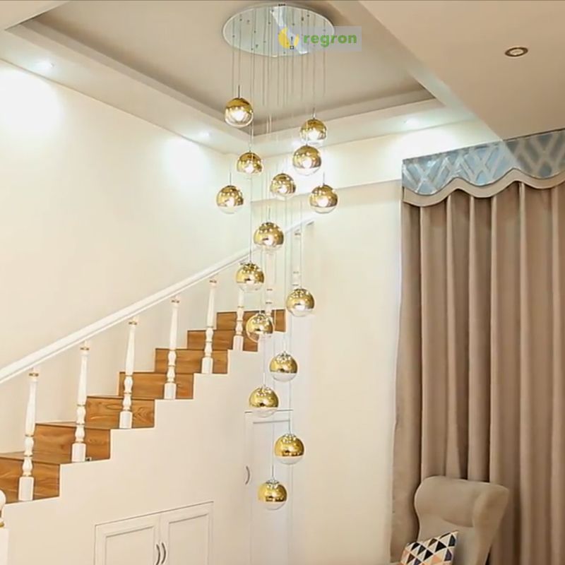Modern Large Led Long Pendant Lamp Gold Silver Glass Ball Ceiling Pendant Lights With 24 Balls Light Fitting Fixture Avize Home Lighting Outdoor