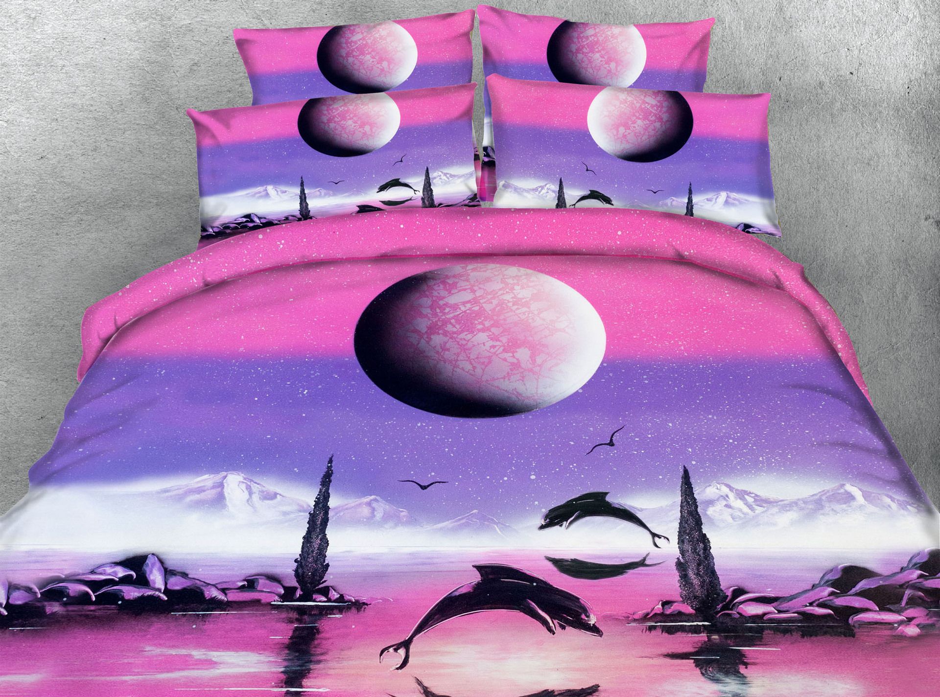 3d Geometric Duvet Cover Pink Dolphin Bedding Set Galaxy Bedspread