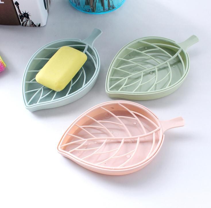 US Portable Soap Dishes Plastic Double Layers Leaf-Shaped Soap Case Holder Home