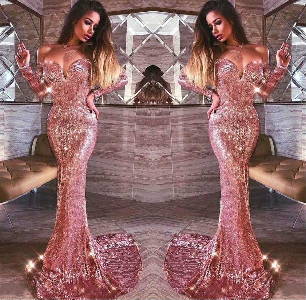 long sleeve off the shoulder mermaid prom dress