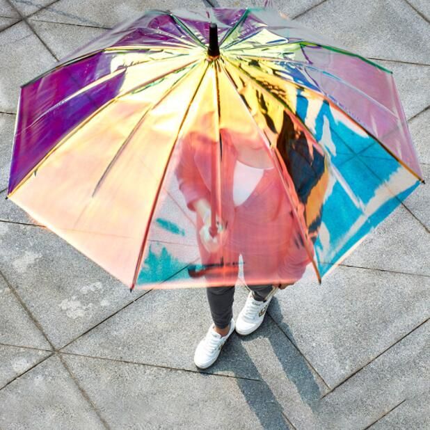 Grosshandel Dhl Laser Transparent Regenschirm Regen Sonnenschutz Stiel Bunte Gradient Kunststoff Pvc Holographic Regenschirme Aussen Travel Umbrella Nt Von Lingyangv587 16 86 Auf De Dhgate Com Dhgate