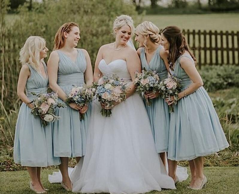 Compra Hielo Azul Gasa Playa Dama De Honor Vestidos De Té Vestido De Fiesta  Vestido De Fiesta De Encaje Hacia Arriba Vestidos Midi Vestidos De Dama De  Honra Barato | Entrega Rápida