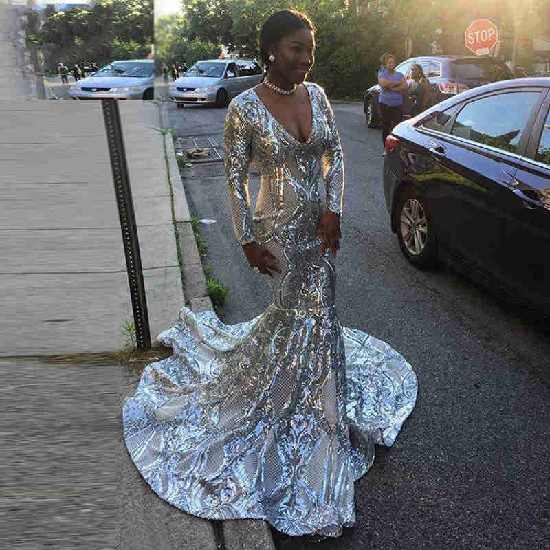 Long Elegant Silver Prom Dresses 2019 
