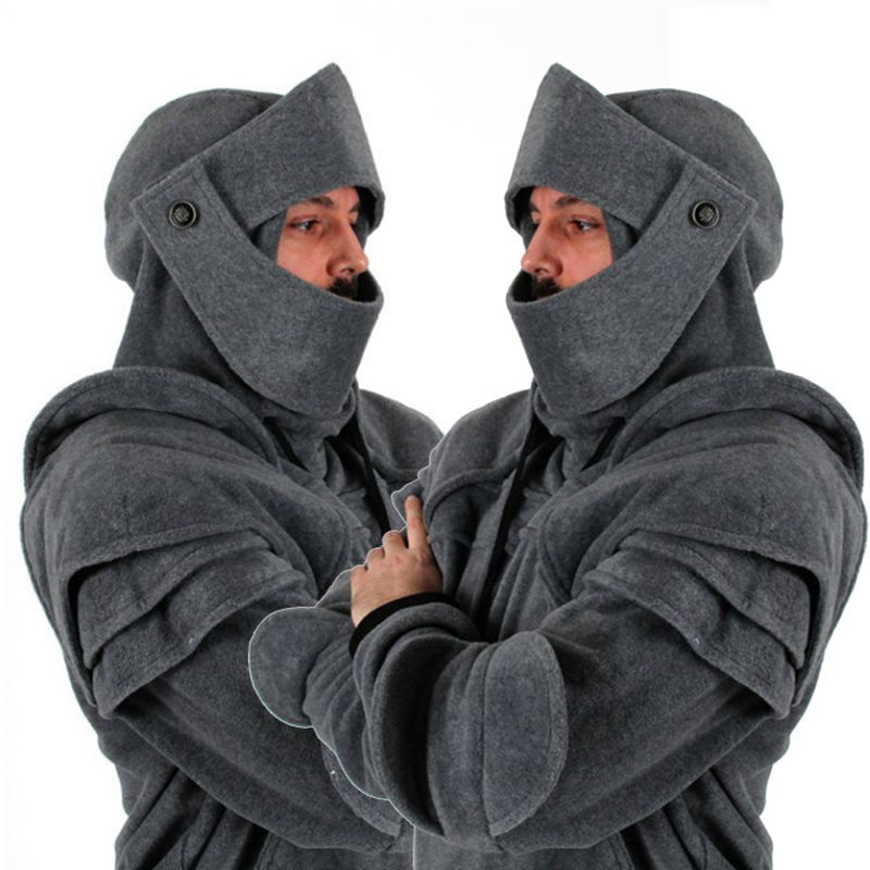 men's hoodie retro elbows drawstring solid