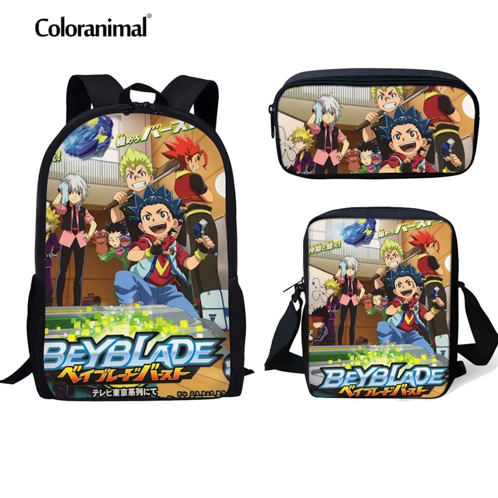 Coloranimal Fashion Beyblade Burst 3Pcs 3D Anime Imprimir Student School Mochila Teenager Schoolbags Softback #